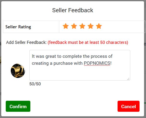 POPNOMICS Crypto Currency Market Place Seller Leave Feedback